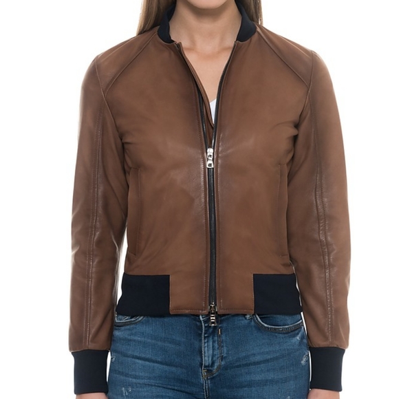 Women Lamb Leather Bomber Jacket - Picture 1 of 3